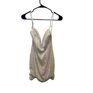 TOBI Women's white sequin Strappy V-Neck Mini Dress Size Small